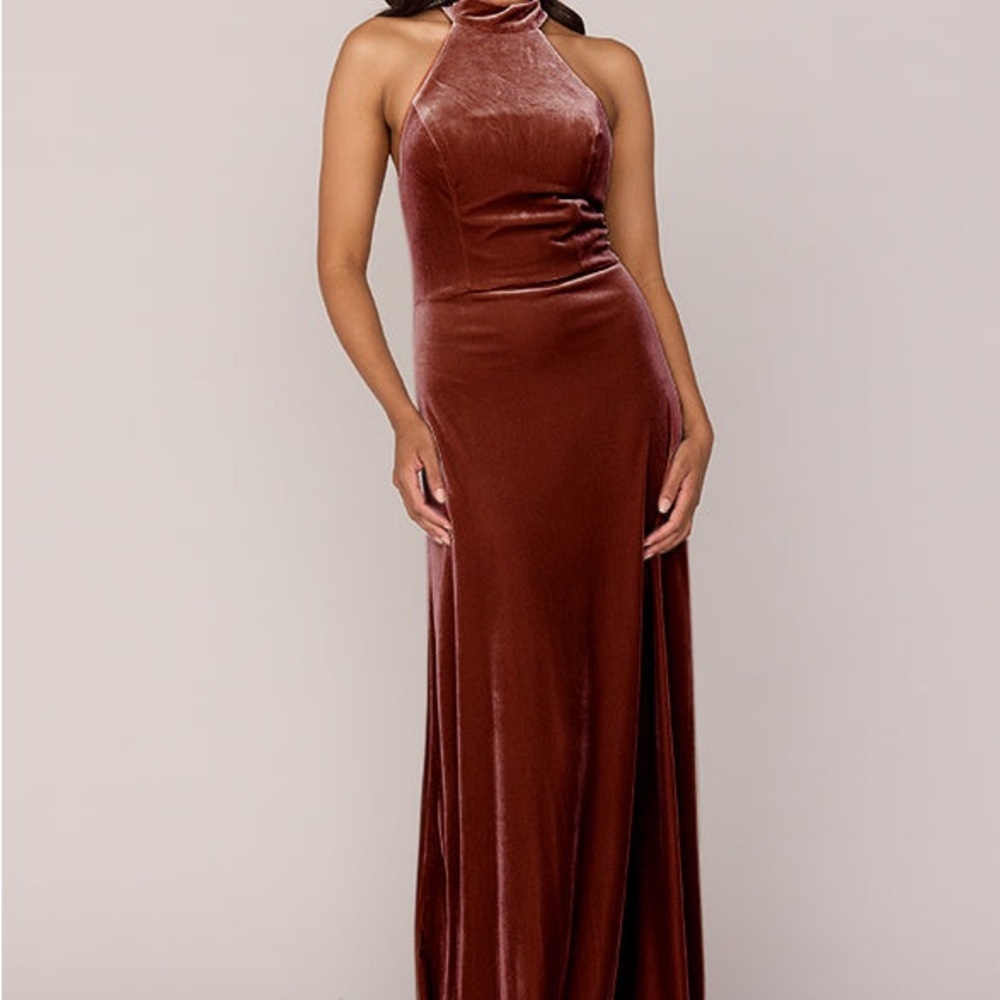 Revelry Strapless Velvet Dress in Terracotta